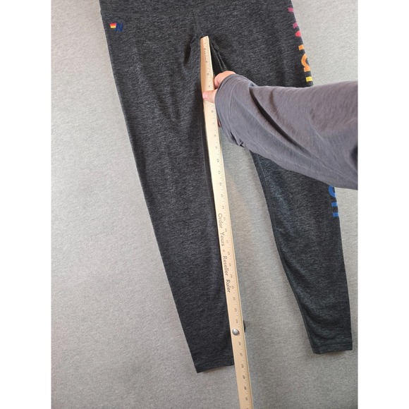 Aviator Nation Leggings Womens Large Heathered Gray Rainbow Spellout Logo Gym - Picture 8 of 11